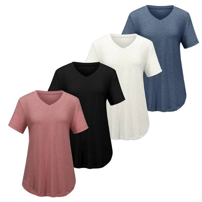 TRNVD® Women’s V-Neck T-Shirt 4-Pack – Soft, Casual Fit with Curved Hem