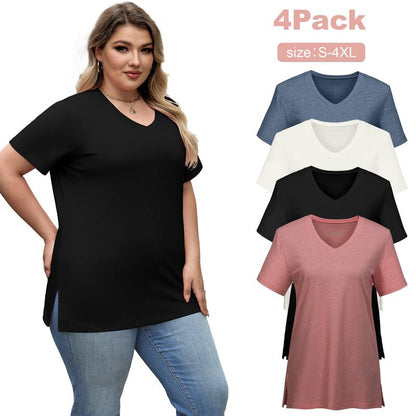 TRNVD® Women’s V-Neck T-Shirt 4-Pack – Soft, Casual Fit with Curved Hem