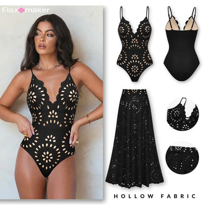 TRNVD® Flower Hollow One Piece Swimsuit and Skirt