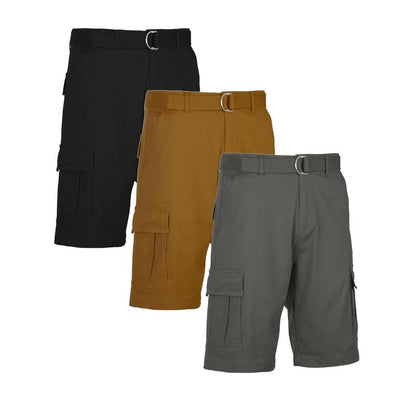 Men’s 3-Pack Cargo Stretch Shorts with Belt – Durable Comfort and Style