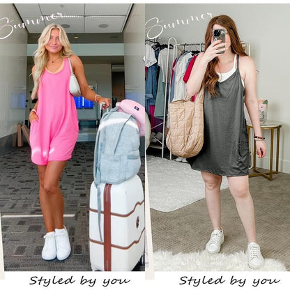 Tanming Women's Sleeveless Mini Dress with Built-in Shorts
