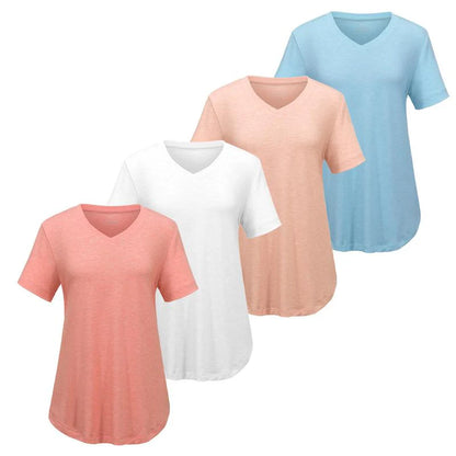 TRNVD® Women’s V-Neck T-Shirt 4-Pack – Soft, Casual Fit with Curved Hem
