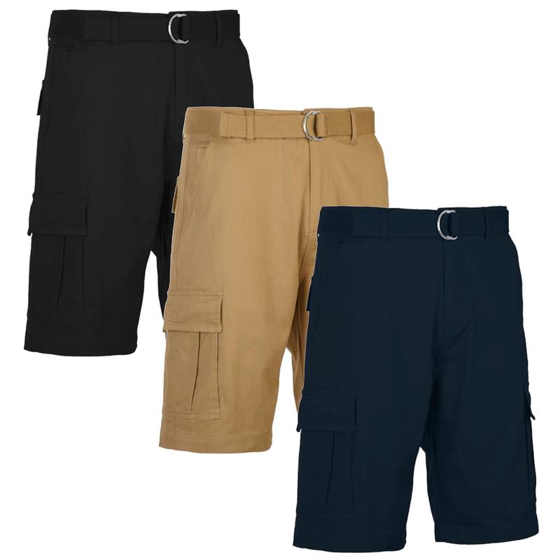 Men’s 3-Pack Cargo Stretch Shorts with Belt – Durable Comfort and Style