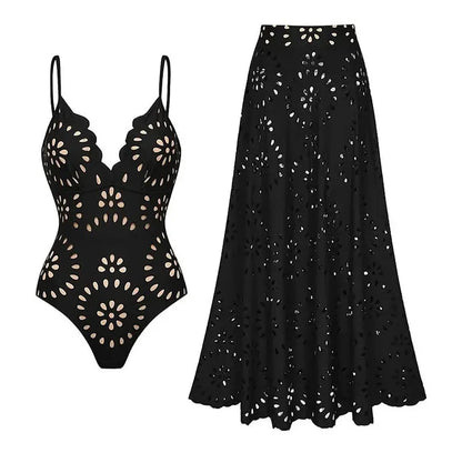 TRNVD® Flower Hollow One Piece Swimsuit and Skirt