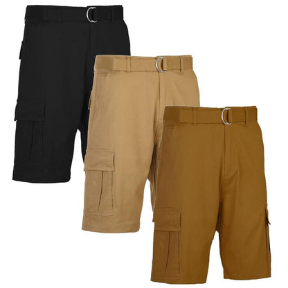 Men’s 3-Pack Cargo Stretch Shorts with Belt – Durable Comfort and Style