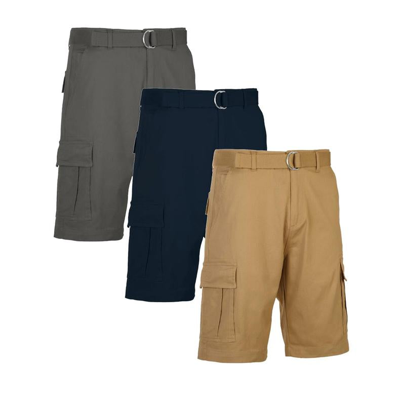 Men’s 3-Pack Cargo Stretch Shorts with Belt – Durable Comfort and Style