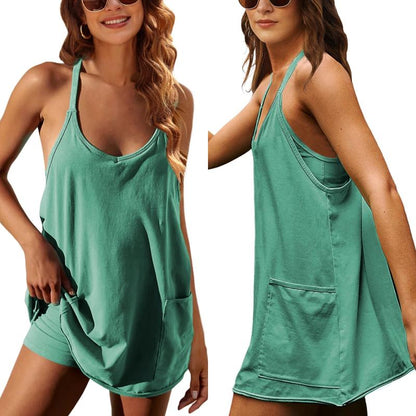 Tanming Women's Sleeveless Mini Dress with Built-in Shorts