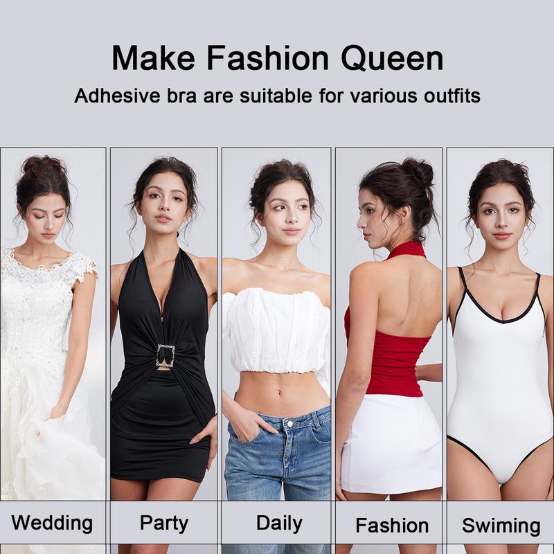 Invisible Push-Up Bra (2 Pairs) – Strapless, Reusable & Seamless Fit