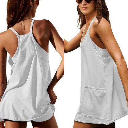 Tanming Women's Sleeveless Mini Dress with Built-in Shorts