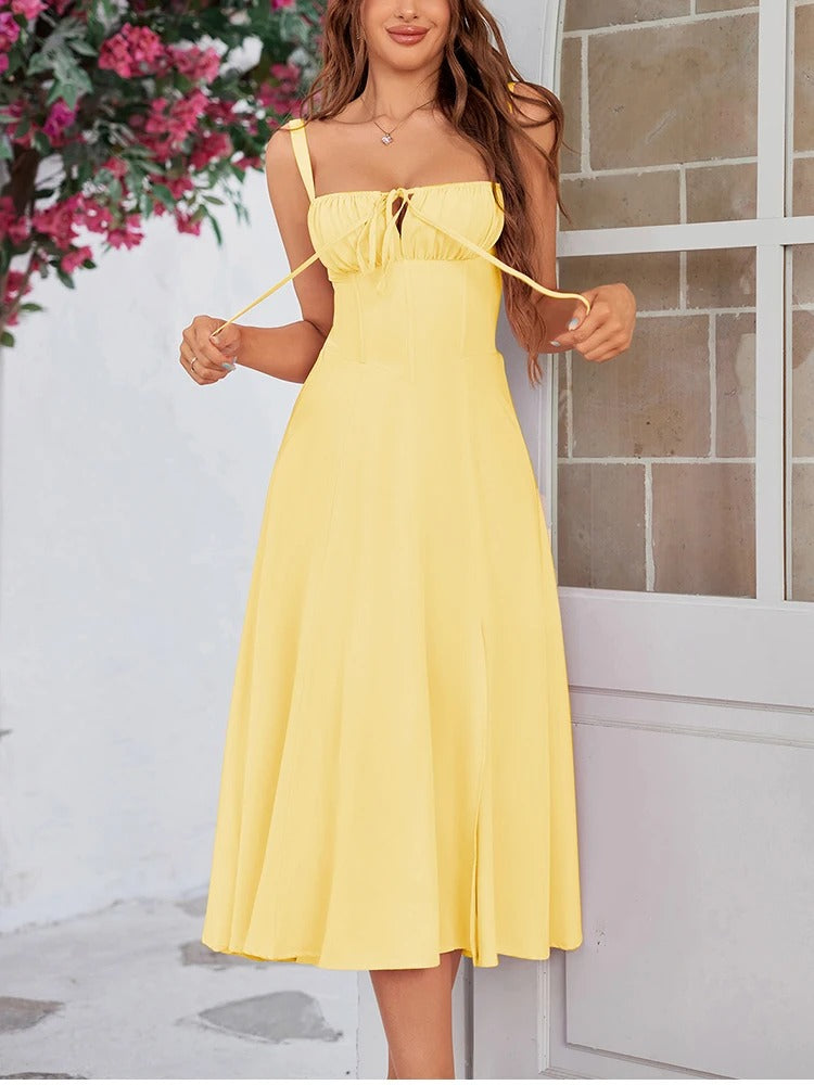 Timeless Elegance – Flowy Midi Dress with Adjustable Fit and Feminine Charm