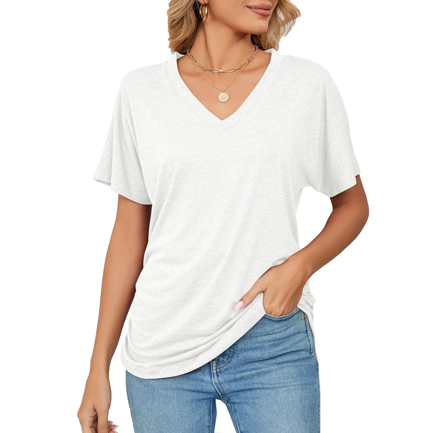 3-Pack Women’s V-Neck Side-Ruched Tees – Soft Dolman Fit