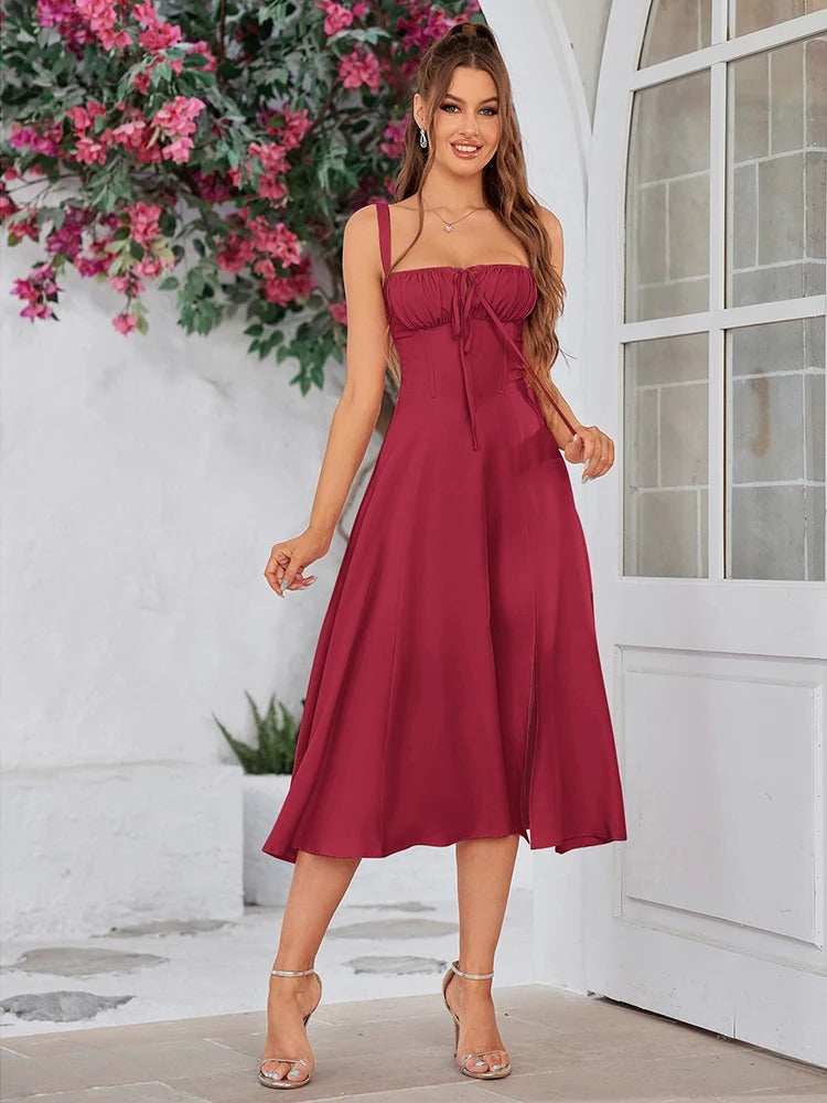 Timeless Elegance – Flowy Midi Dress with Adjustable Fit and Feminine Charm