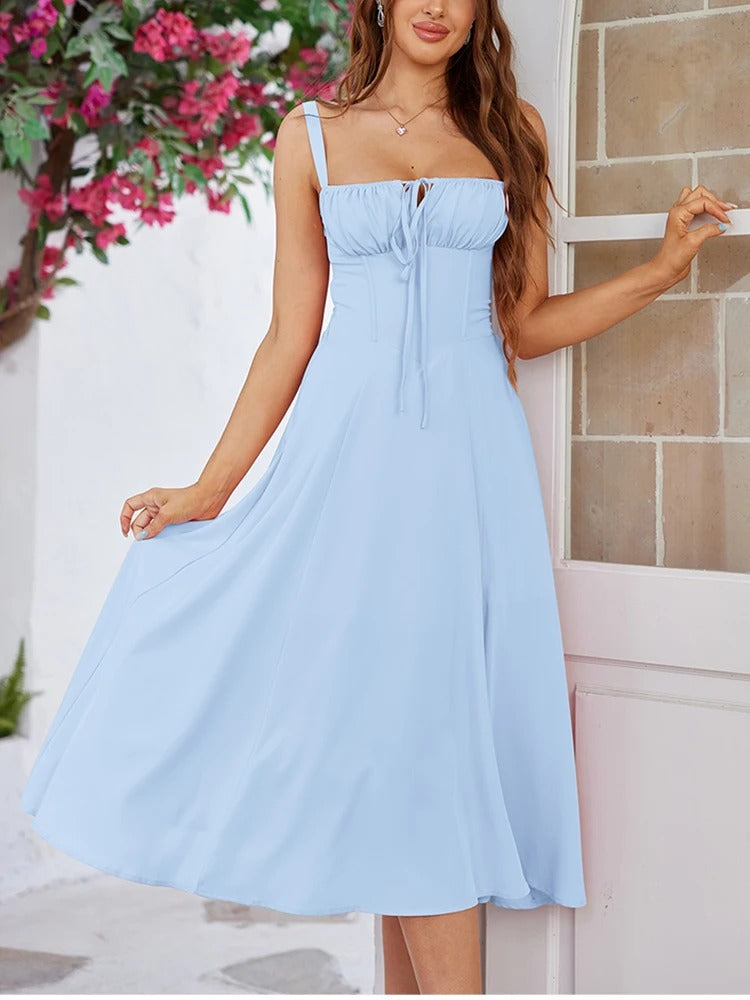 Timeless Elegance – Flowy Midi Dress with Adjustable Fit and Feminine Charm