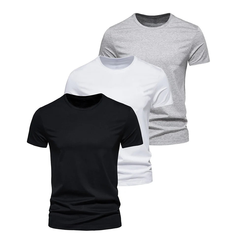 Pack of 3 Basic T-Shirts for Men – Slim Fit, Round Neck, High Comfort